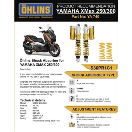 Phuộc sau Ohlins Yamaha Xmax 300